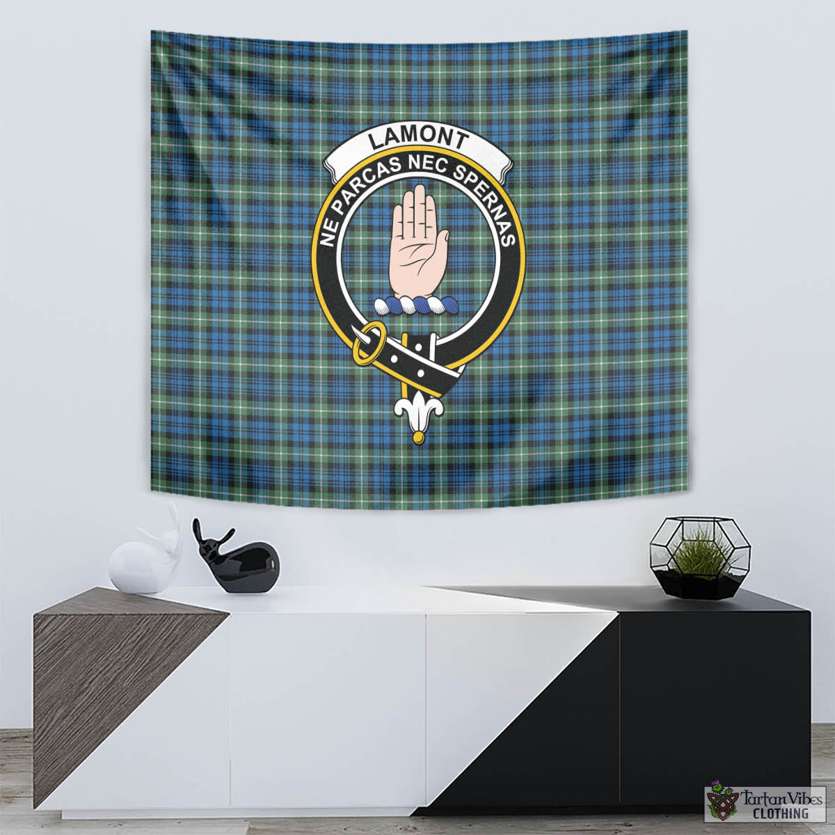 Tartan Vibes Clothing Lamont Ancient Tartan Tapestry Wall Hanging and Home Decor for Room with Family Crest