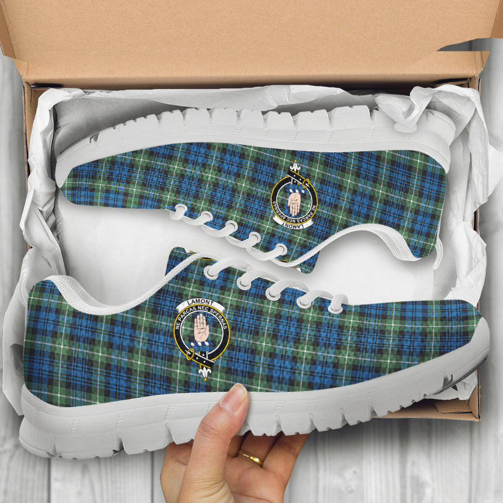 Lamont Ancient Tartan Sneakers with Family Crest - Tartan Vibes Clothing