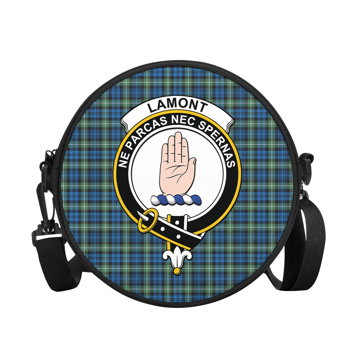 lamont-ancient-tartan-round-satchel-bags-with-family-crest