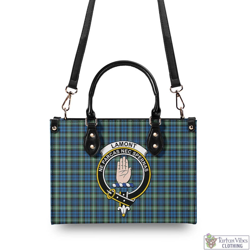 Tartan Vibes Clothing Lamont Ancient Tartan Luxury Leather Handbags with Family Crest