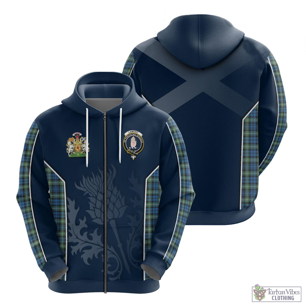 Tartan Vibes Clothing Lamont Ancient Tartan Hoodie with Family Crest and Scottish Thistle Vibes Sport Style