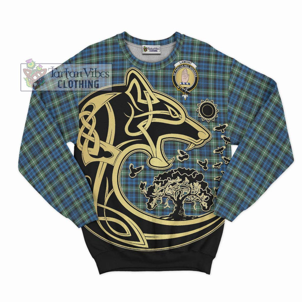 Lamont Ancient Tartan Sweatshirt with Family Crest Celtic Wolf Style - Tartan Vibes Clothing