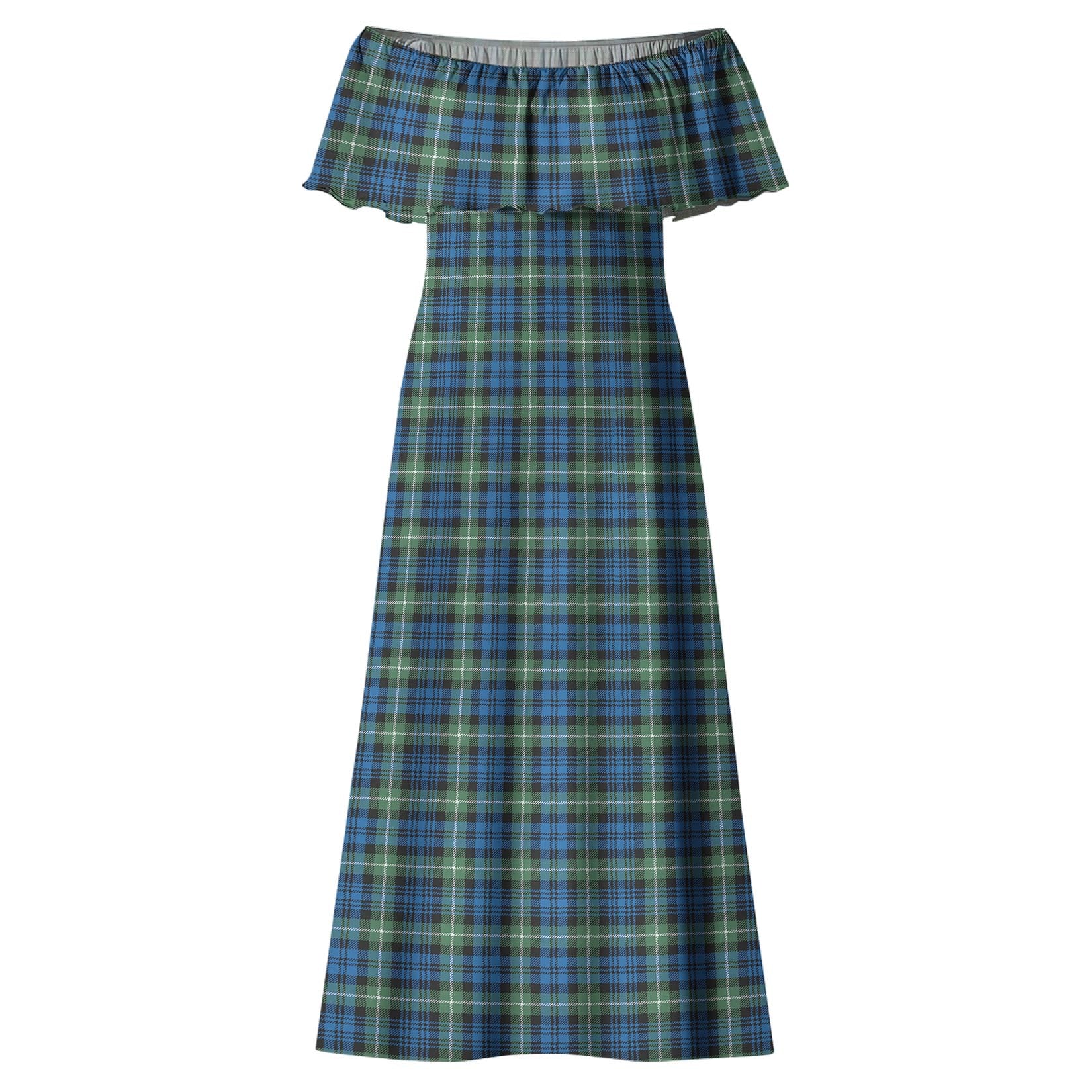 Lamont Ancient Tartan Off Shoulder Long Dress - Tartanvibesclothing