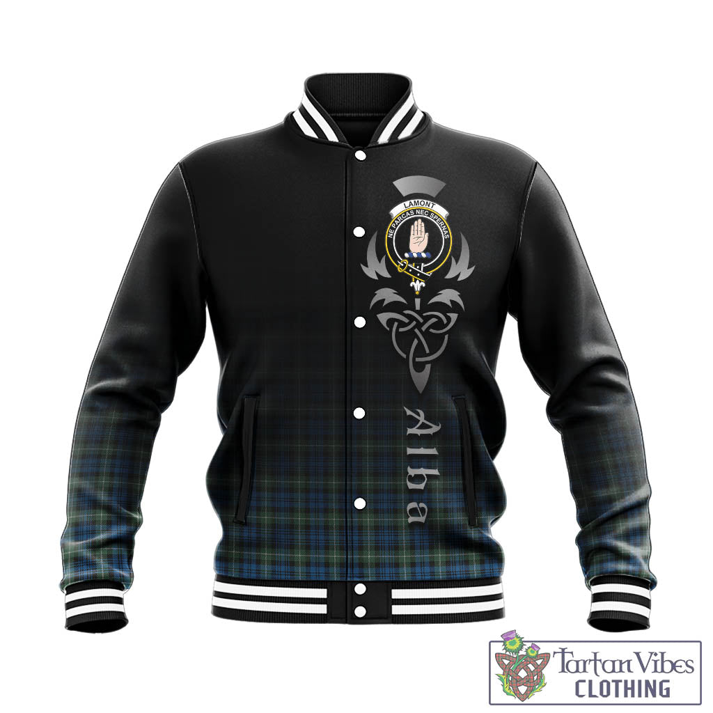 Tartan Vibes Clothing Lamont Ancient Tartan Baseball Jacket Featuring Alba Gu Brath Family Crest Celtic Inspired