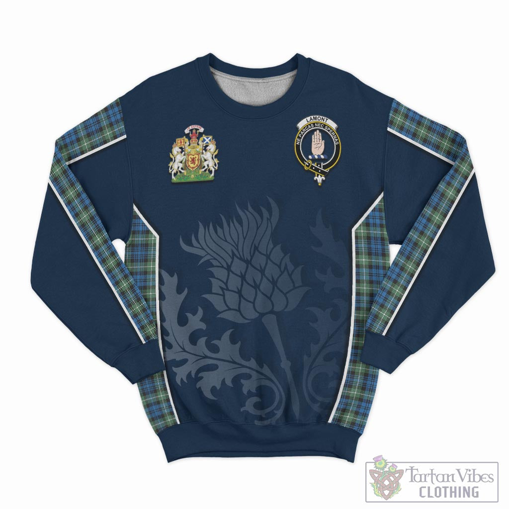 Tartan Vibes Clothing Lamont Ancient Tartan Sweatshirt with Family Crest and Scottish Thistle Vibes Sport Style