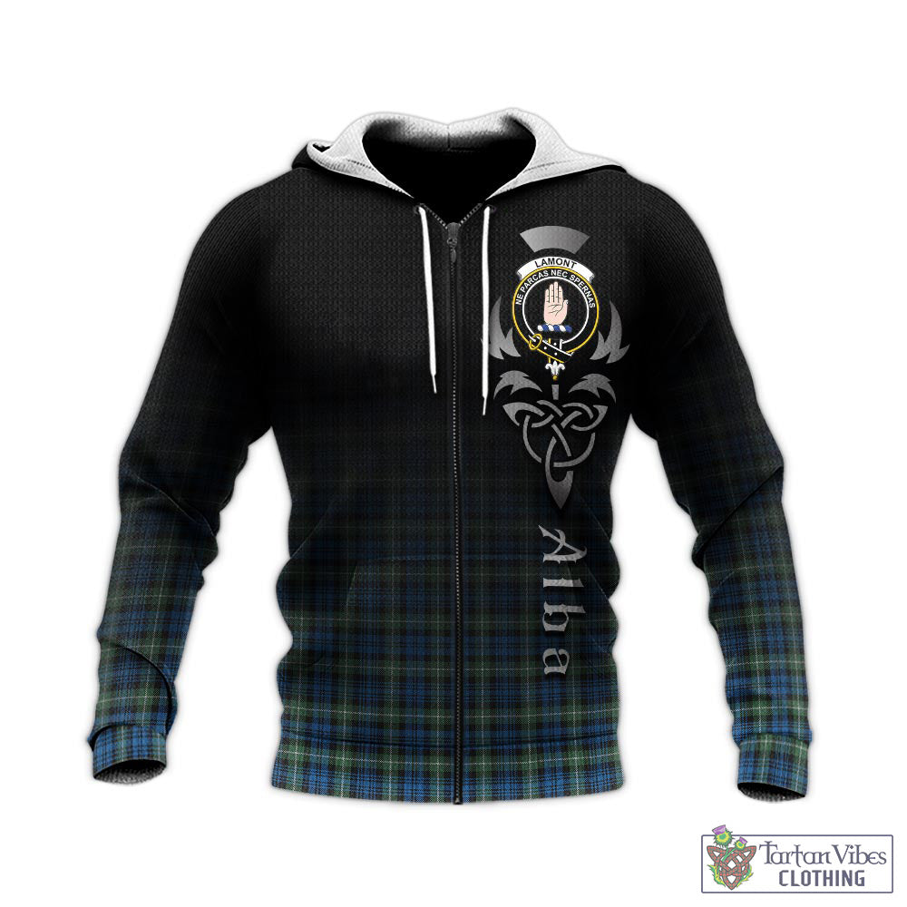 Tartan Vibes Clothing Lamont Ancient Tartan Knitted Hoodie Featuring Alba Gu Brath Family Crest Celtic Inspired