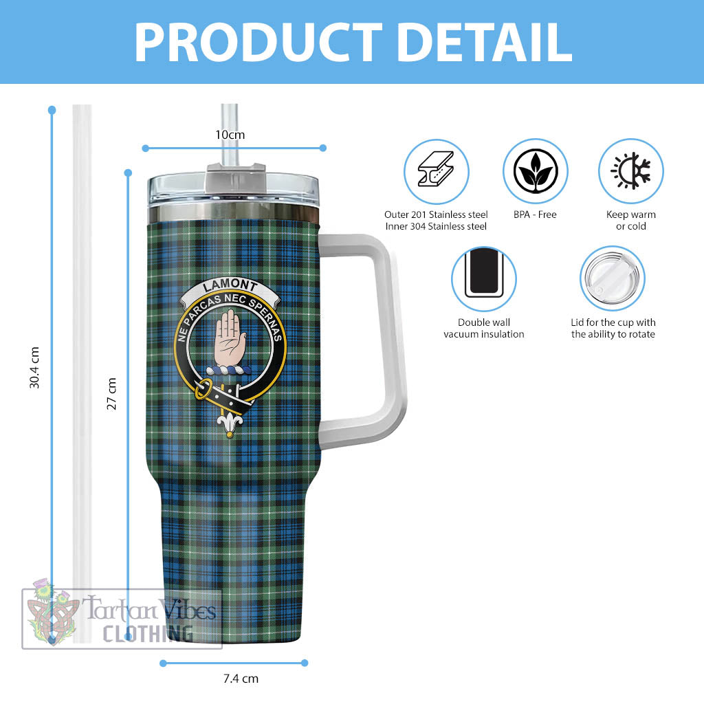 Tartan Vibes Clothing Lamont Ancient Tartan and Family Crest Tumbler with Handle