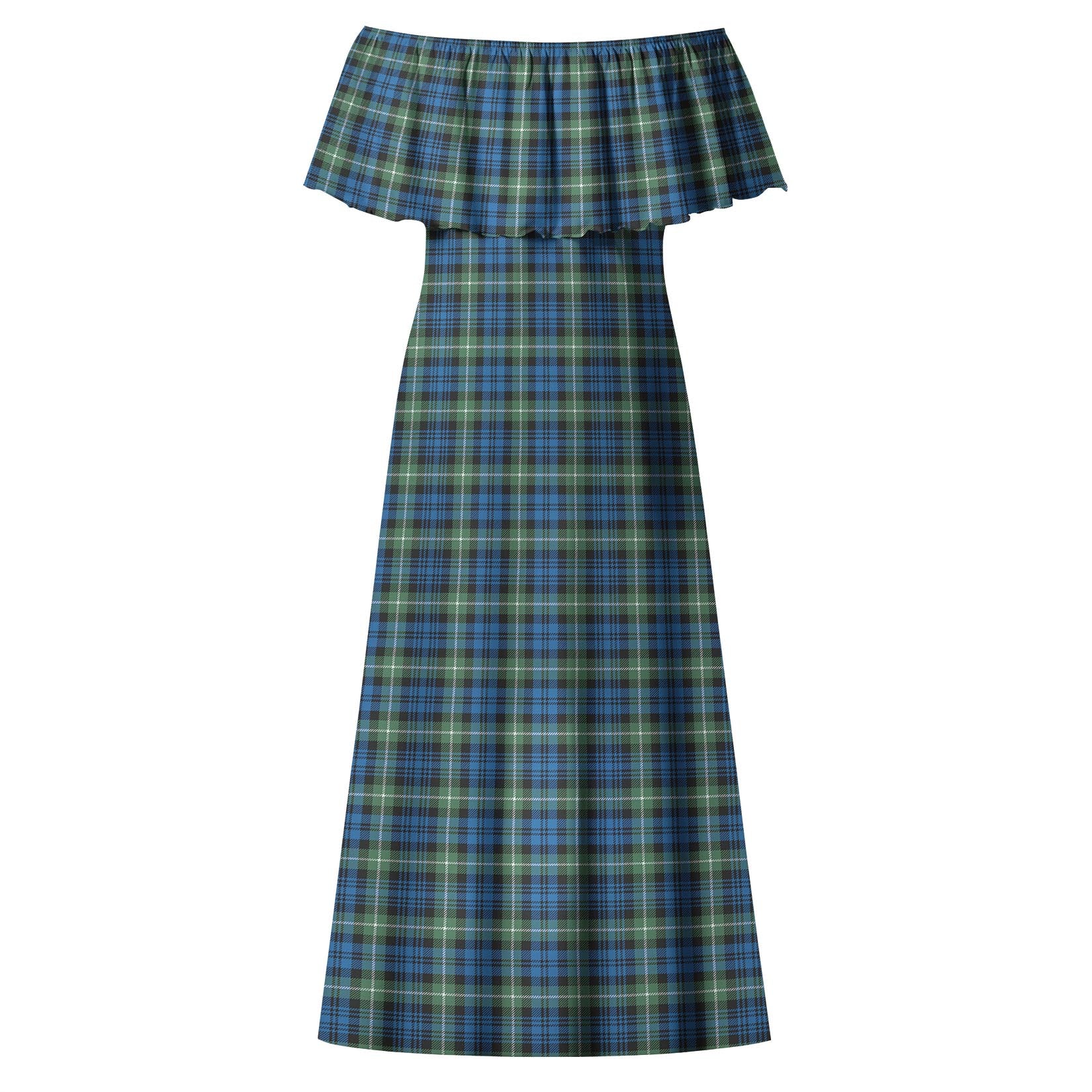 Lamont Ancient Tartan Off Shoulder Long Dress - Tartanvibesclothing