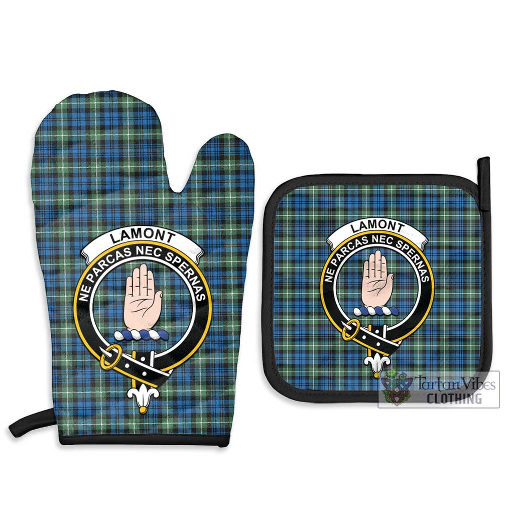 Lamont Ancient Tartan Combo Oven Mitt & Pot-Holder with Family Crest Combo 1 Oven Mitt & 2 Pot-Holder Black - Tartan Vibes Clothing