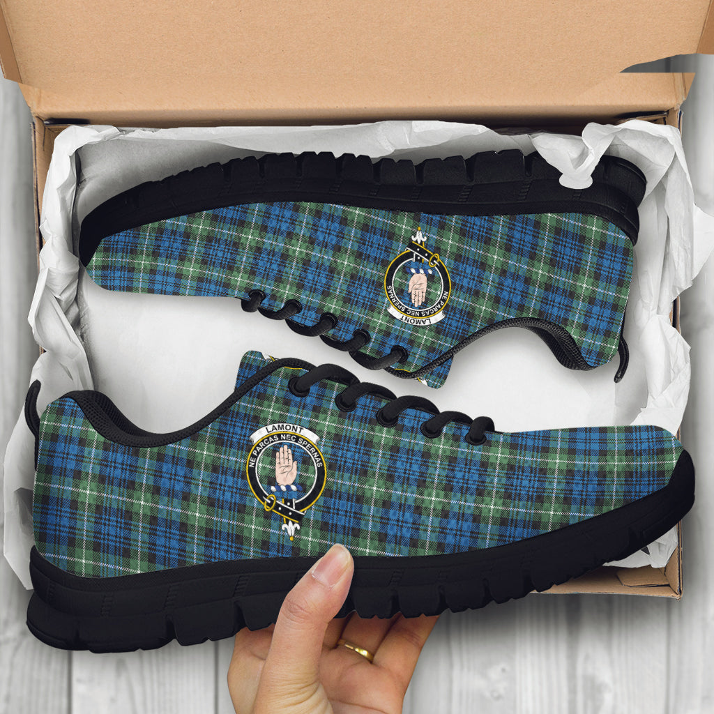 Lamont Ancient Tartan Sneakers with Family Crest - Tartan Vibes Clothing