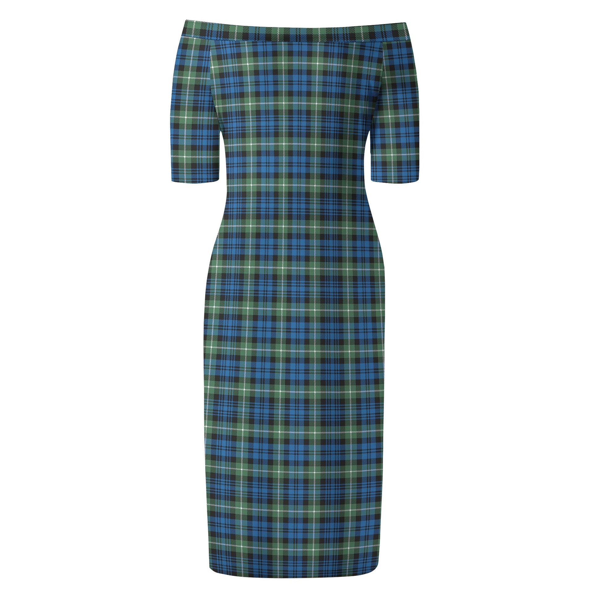 Lamont Ancient Tartan Off Shoulder Lady Dress - Tartanvibesclothing