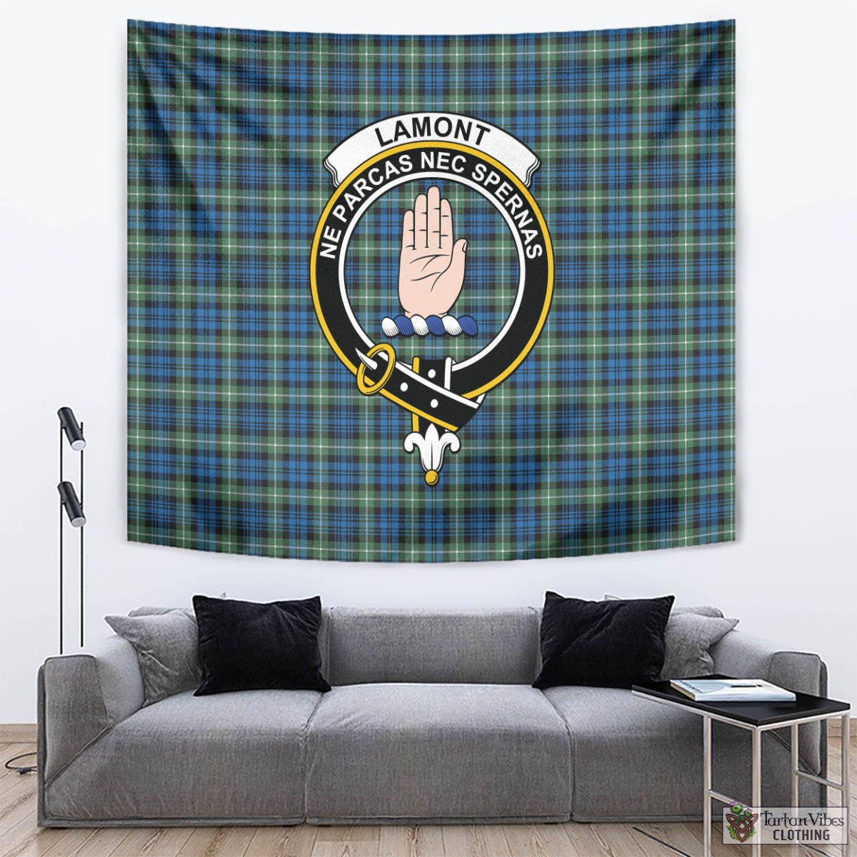 Tartan Vibes Clothing Lamont Ancient Tartan Tapestry Wall Hanging and Home Decor for Room with Family Crest