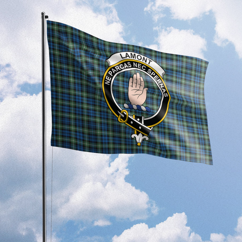 Lamont Ancient Tartan Flag with Family Crest House Flag (Horizontal) - Tartan Vibes Clothing