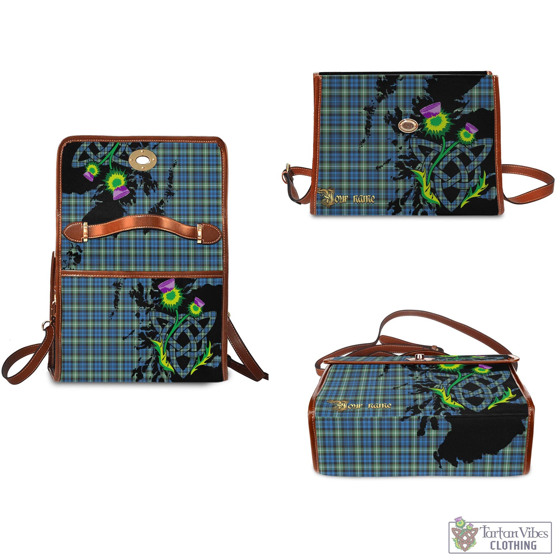 Tartan Vibes Clothing Lamont Ancient Tartan Waterproof Canvas Bag with Scotland Map and Thistle Celtic Accents