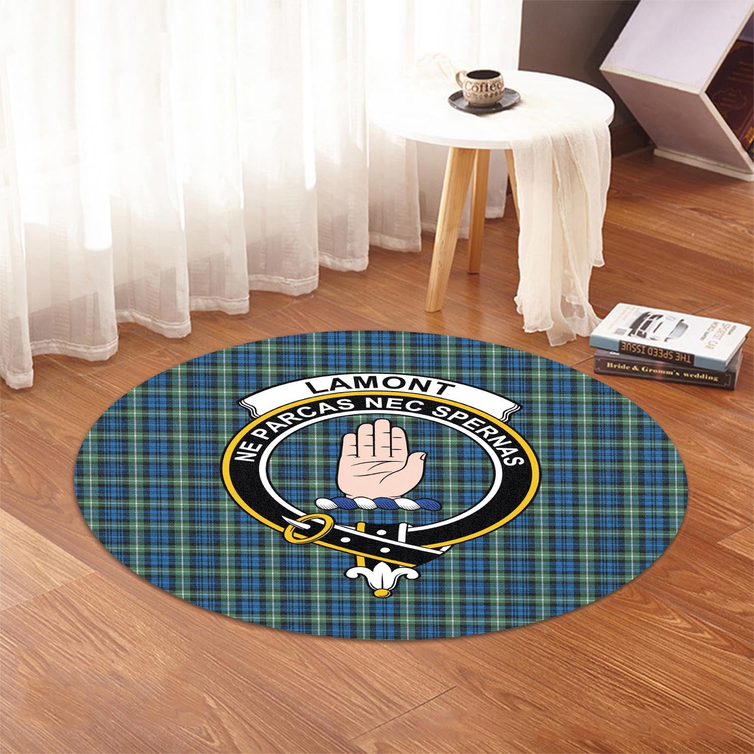 lamont-ancient-tartan-round-rug-with-family-crest