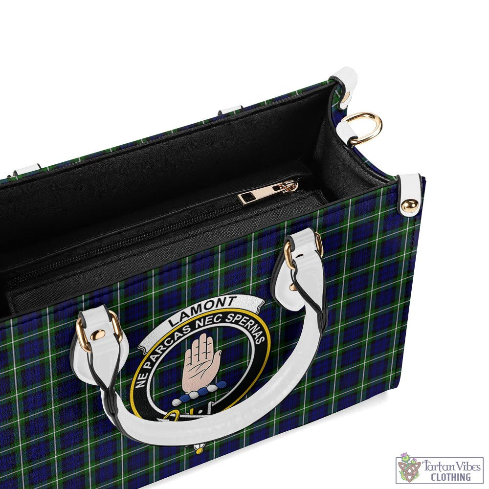 Tartan Vibes Clothing Lamont Modern Tartan Luxury Leather Handbags with Family Crest