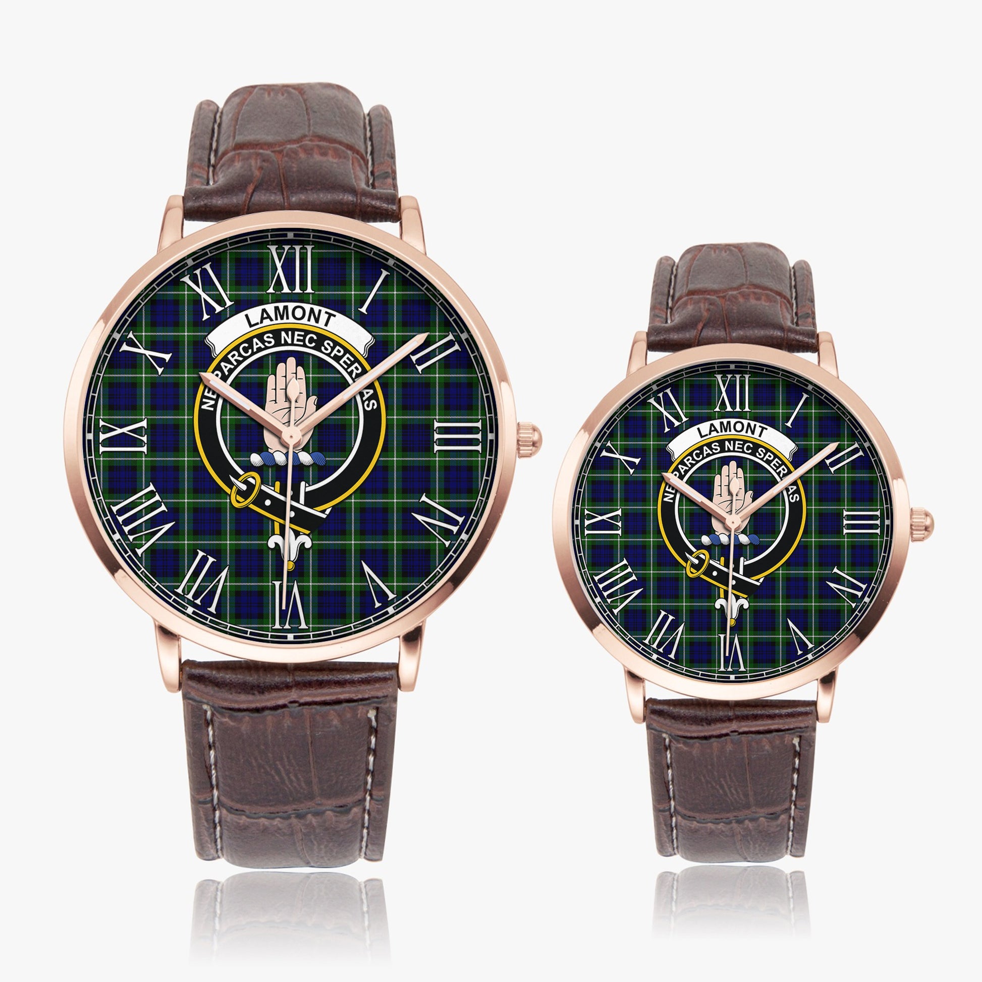 Lamont Modern Tartan Family Crest Leather Strap Quartz Watch - Tartanvibesclothing