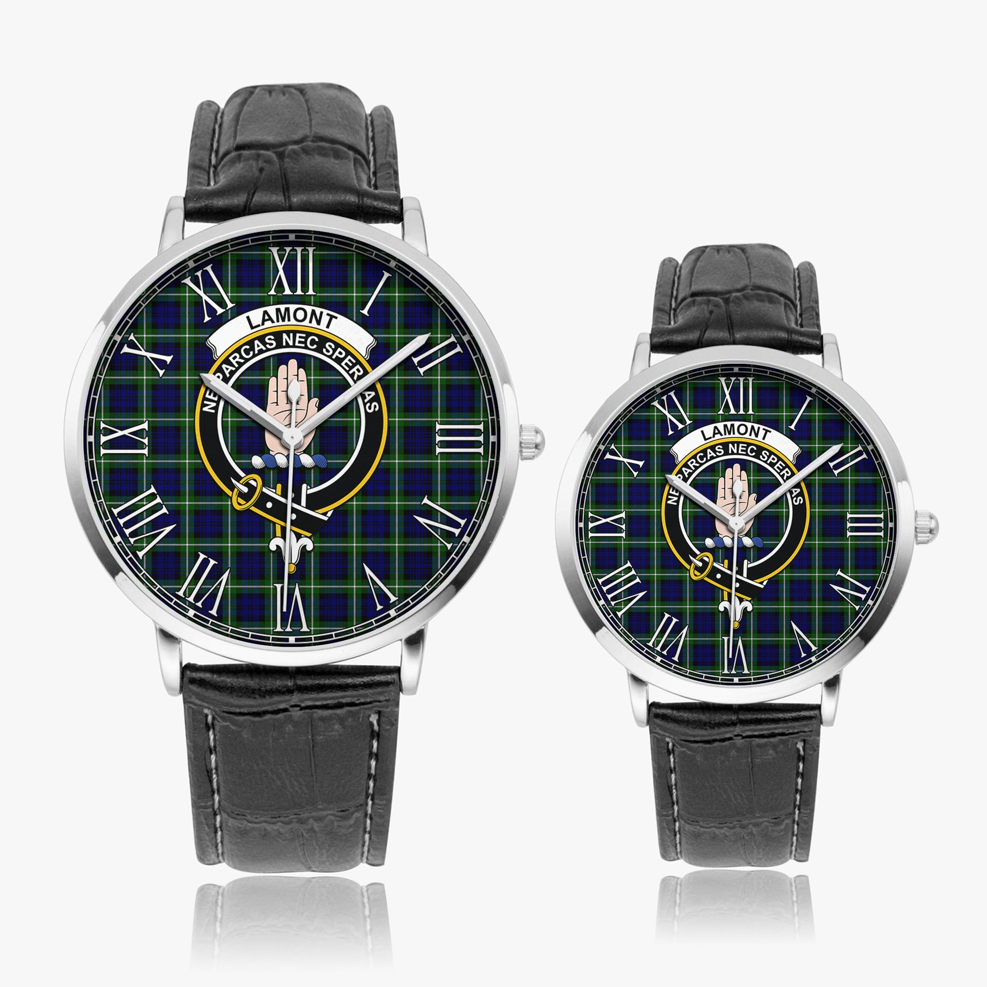 Lamont Modern Tartan Family Crest Leather Strap Quartz Watch - Tartanvibesclothing