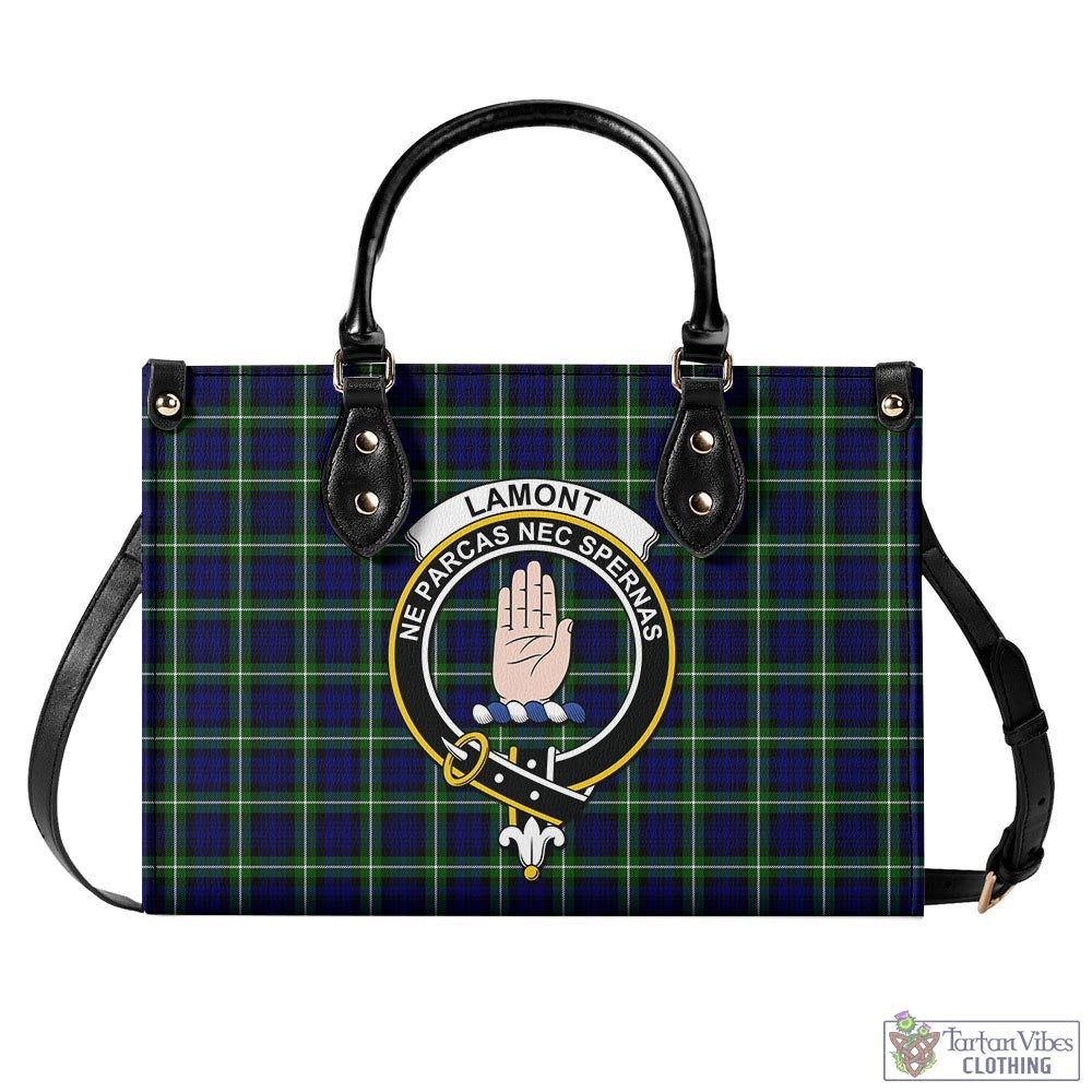 Tartan Vibes Clothing Lamont Modern Tartan Luxury Leather Handbags with Family Crest