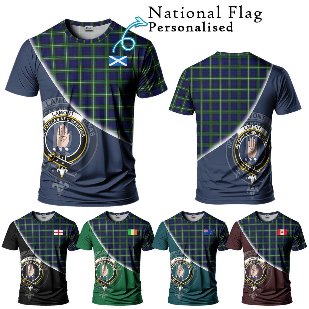 Lamont Modern Tartan T-Shirt with Personalised National Flag and Family Crest Half Style Kid's Shirt - Tartanvibesclothing Shop