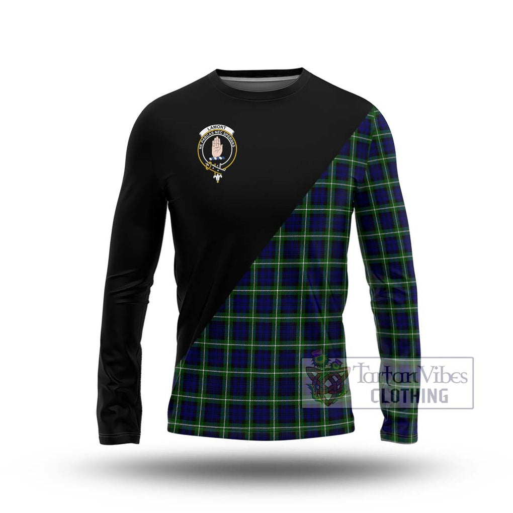 Lamont Modern Tartan Long Sleeve T-Shirt with Family Crest and Military Logo Style Unisex - Tartanvibesclothing Shop