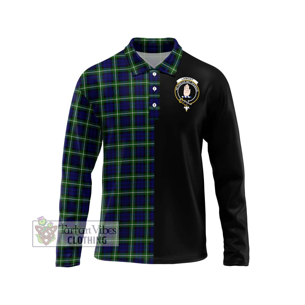 Lamont Modern Tartan Long Sleeve Polo Shirt with Family Crest and Half Of Me Style Unisex - Tartanvibesclothing Shop