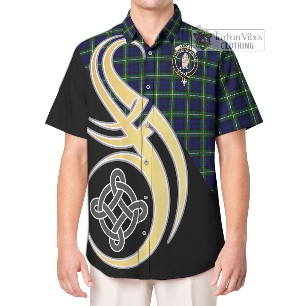 Lamont Modern Tartan Short Sleeve Button Shirt with Family Crest and Celtic Symbol Style Kid - Tartan Vibes Clothing