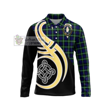 Lamont Modern Tartan Long Sleeve Polo Shirt with Family Crest and Celtic Symbol Style