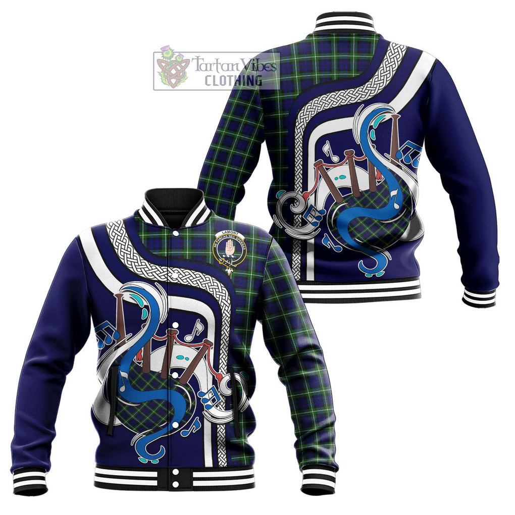 Tartan Vibes Clothing Lamont Modern Tartan Baseball Jacket with Epic Bagpipe Style