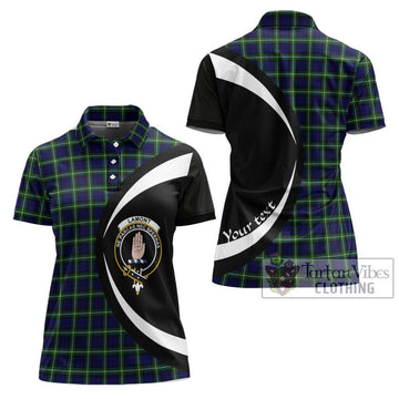 Lamont Modern Tartan Women's Polo Shirt with Family Crest Circle Style