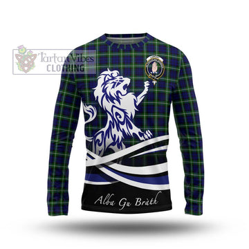 Lamont Modern Tartan Long Sleeve T-Shirt with Alba Gu Brath Regal Lion Emblem