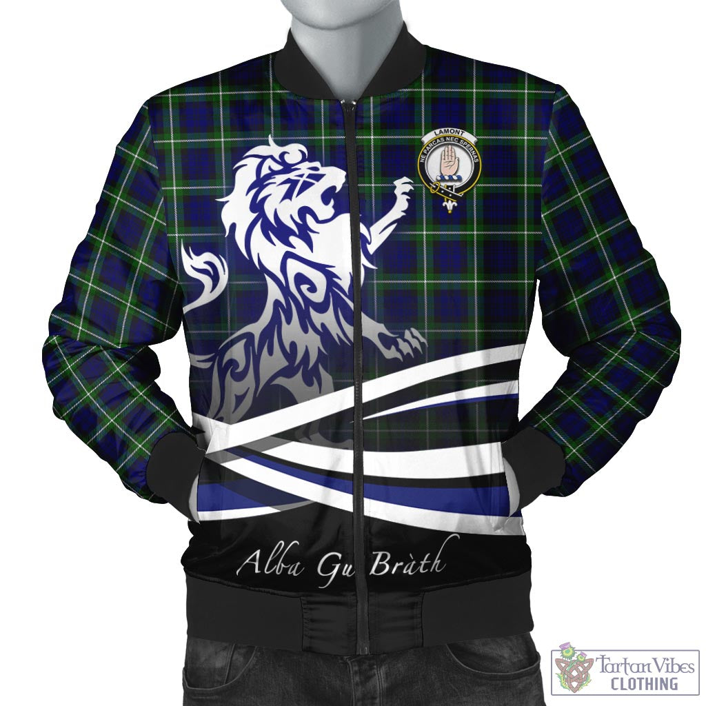 Tartan Vibes Clothing Lamont Modern Tartan Bomber Jacket with Alba Gu Brath Regal Lion Emblem