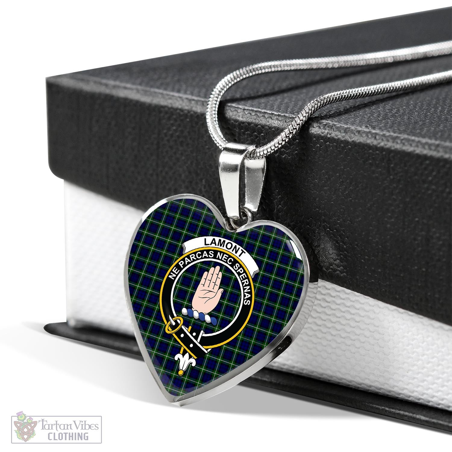 Tartan Vibes Clothing Lamont Modern Tartan Heart Necklace with Family Crest