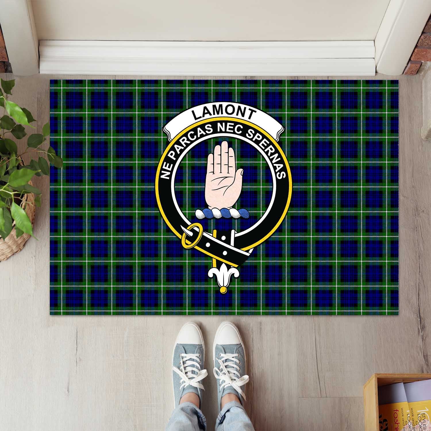 Lamont Modern Tartan Door Mat with Family Crest - Tartanvibesclothing