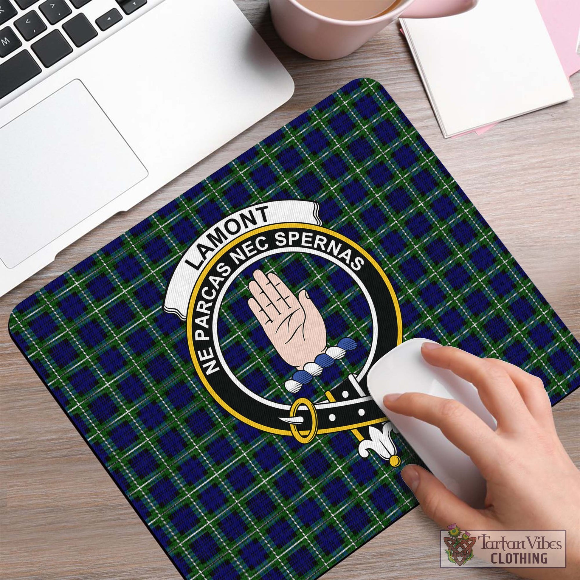 Tartan Vibes Clothing Lamont Modern Tartan Mouse Pad with Family Crest