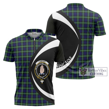 Lamont Modern Tartan Zipper Polo Shirt with Family Crest Circle Style