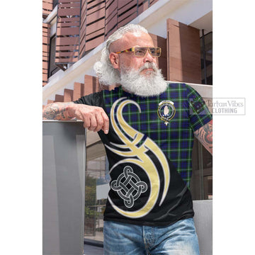 Lamont Modern Tartan Cotton T-shirt with Family Crest and Celtic Symbol Style