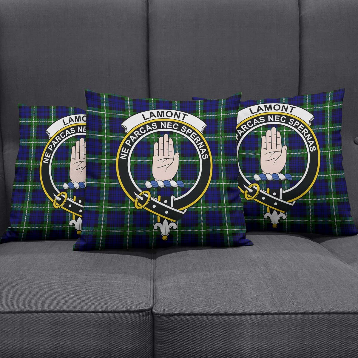 Lamont Modern Tartan Pillow Cover with Family Crest Square Pillow Cover - Tartanvibesclothing