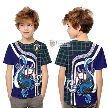 Lamont Modern Tartan Kid T-Shirt with Epic Bagpipe Style