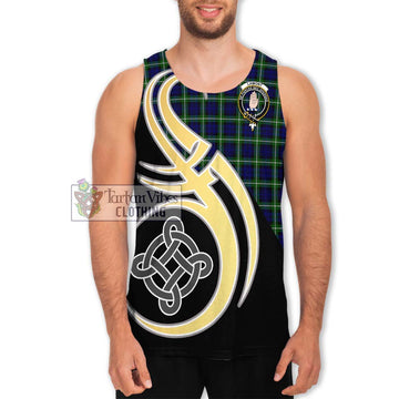 Lamont Modern Tartan Men's Tank Top with Family Crest and Celtic Symbol Style