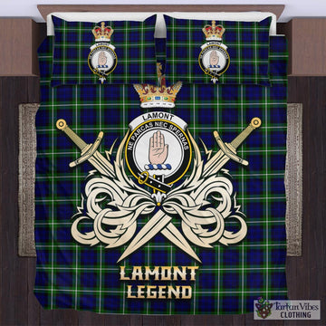 Lamont Modern Tartan Bedding Set with Clan Crest and the Golden Sword of Courageous Legacy