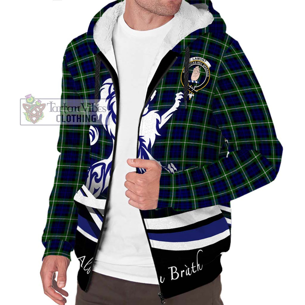 Lamont Modern Tartan Sherpa Hoodie with Alba Gu Brath Regal Lion Emblem Unisex S - Tartanvibesclothing Shop