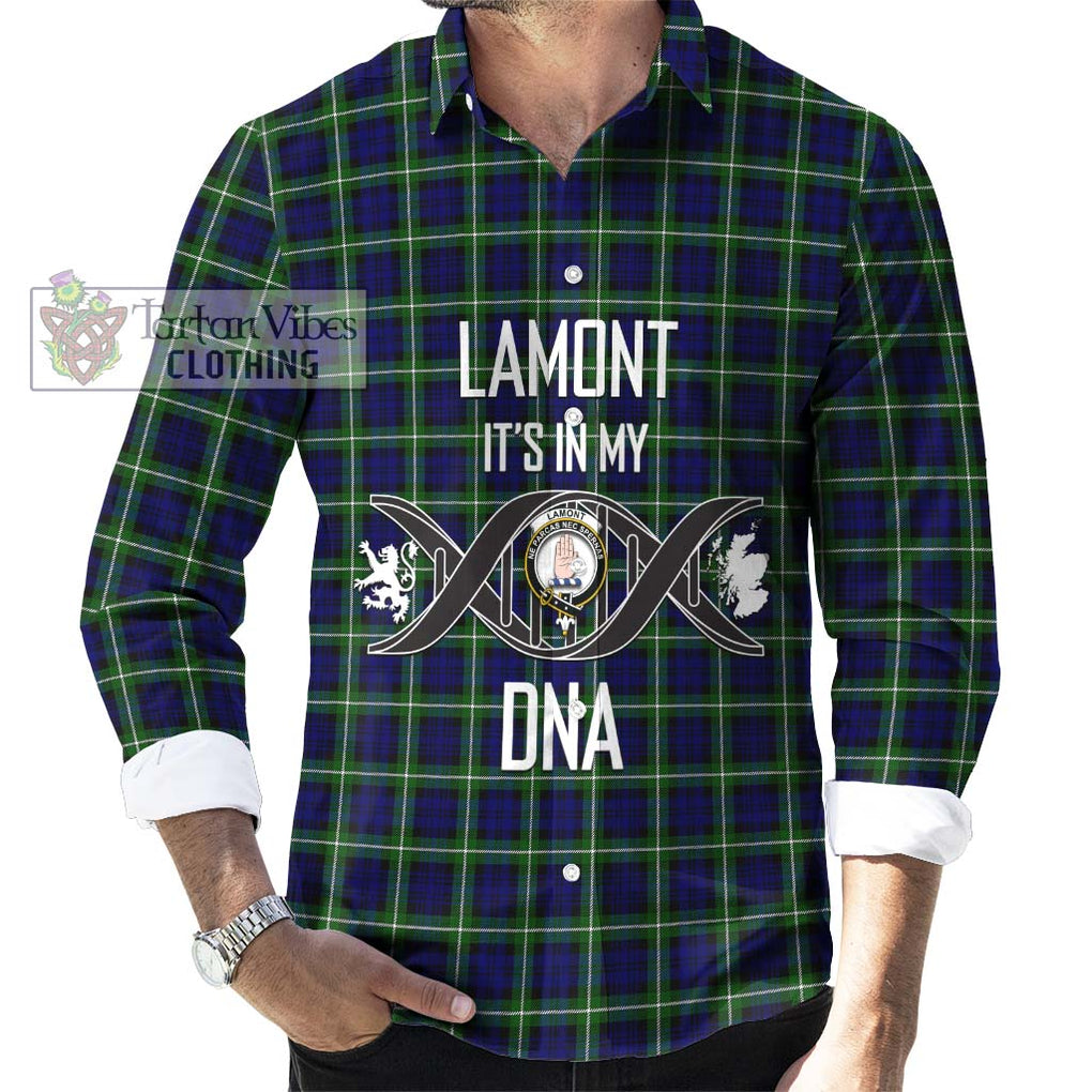 Lamont Modern Tartan Long Sleeve Button Shirt with Family Crest DNA In Me Style Men's Shirt S - Tartanvibesclothing Shop