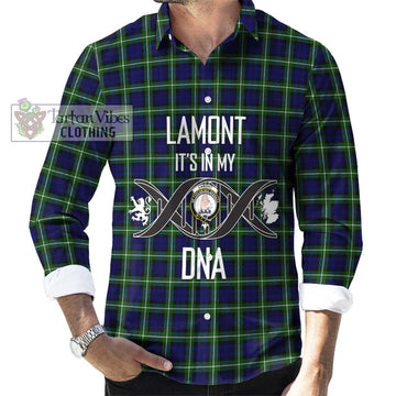 Lamont Modern Tartan Long Sleeve Button Shirt with Family Crest DNA In Me Style