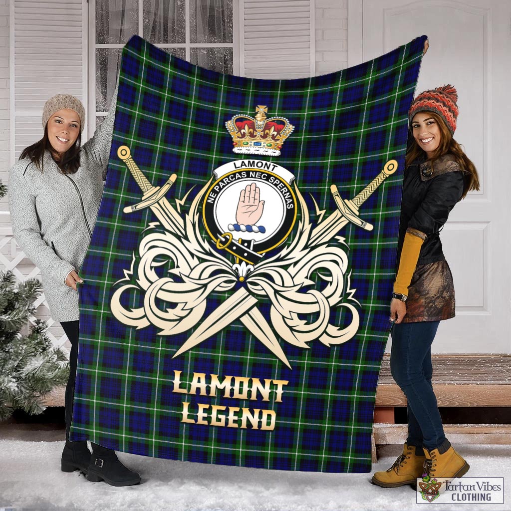 Tartan Vibes Clothing Lamont Modern Tartan Blanket with Clan Crest and the Golden Sword of Courageous Legacy