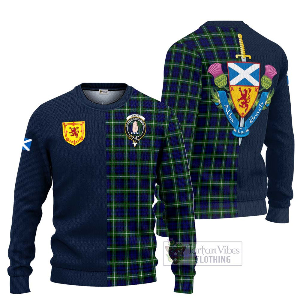 Tartan Vibes Clothing Lamont Modern Tartan Knitted Sweater with Scottish Lion Royal Arm Half Style