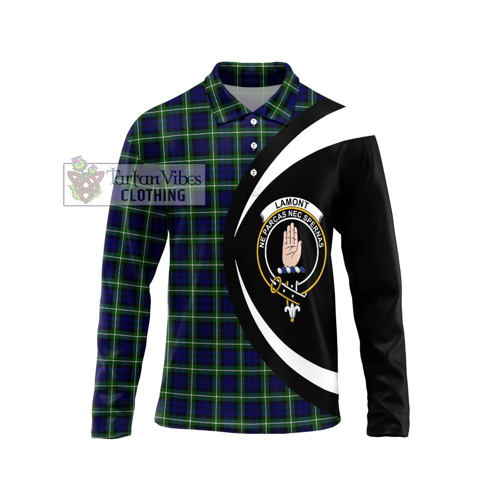 Lamont Modern Tartan Long Sleeve Polo Shirt with Family Crest Circle Style Unisex - Tartan Vibes Clothing