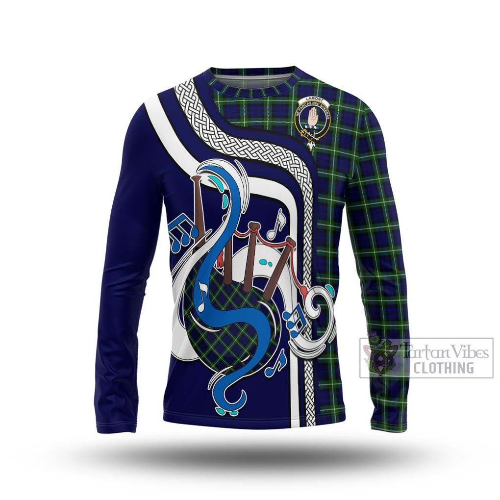 Tartan Vibes Clothing Lamont Modern Tartan Long Sleeve T-Shirt with Epic Bagpipe Style