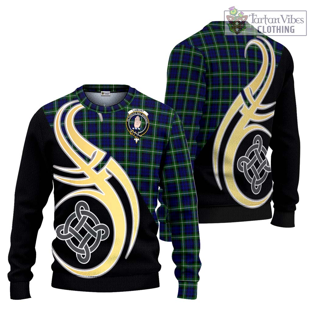 Lamont Modern Tartan Knitted Sweater with Family Crest and Celtic Symbol Style Unisex - Tartan Vibes Clothing