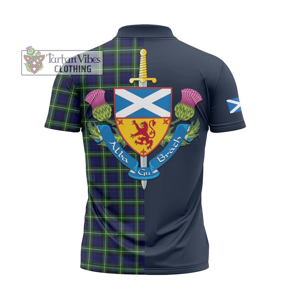 Tartan Vibes Clothing Lamont Modern Tartan Zipper Polo Shirt with Scottish Lion Royal Arm Half Style